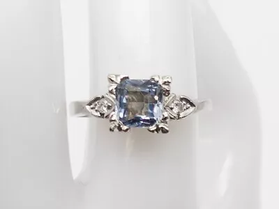 Antique 1920s $5000 Certified Asscher Ceylon Blue Sapphire Diamond Platinum Ring • $1085