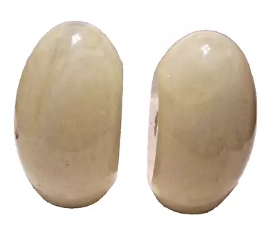 Vintage Yellow Alabaster Marble Onyx Stone Egg Shaped Bookends 6” Tall 8 Lbs. Ea • $97