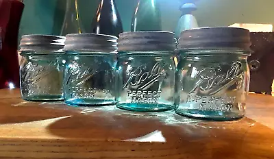 BALL HALF (1/2) PINT BLUE MASON Jars ~ Lot Of 4  Collector's Edition   Zinc Lid • $34.98