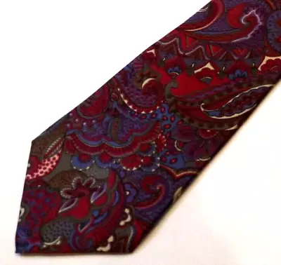 Classic Collection By Van Heusen Men's Necktie Tie Silk Blue Red Paisley Floral • $6.99