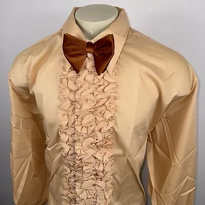 Vtg 60s 70s Tuxedo Shirt Mens Dress Ruffles After Six Prom Orange 3XL XXXL  - 36 • $79.99