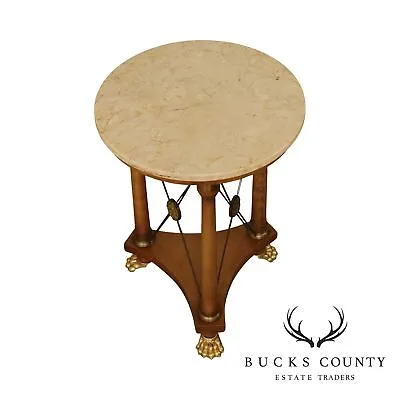 Neo Classical Style Vintage Round Marble Top Brass Footed Side Table • $995