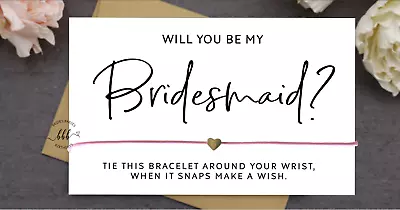 Will You Be My Bridesmaid MOH Flower Heart Charm Wish Bracelet Gift & Envelope • $5.49