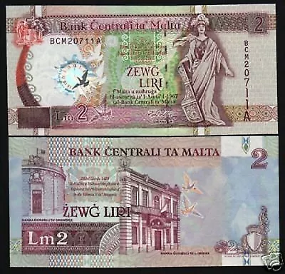 Malta 2 Liri-49 2000 Commemorative Clock Rudder Pigeon Millennium Eu Unc Note • $159.99