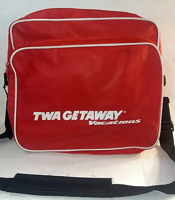 Vintage TWA Trans World Airways Getaway Vacations Shoulder Travel Bag-Red/White • $23.99