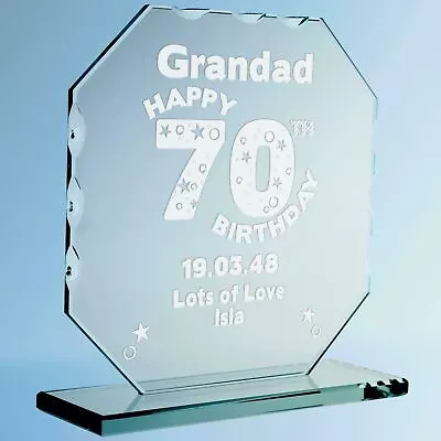Papas Dads Engraved 70th Birthday Cut Glass Frame Personalised Birthday Plaque • £19.99