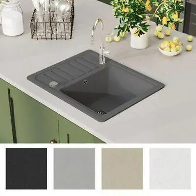 £160.95 • Buy Grey Kitchen Sink Reversible Granite Single Basin Home Basket Strainer Tap Holes