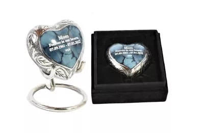 Mini Heart Cremation Keepsake  Token Ashes Urn Fully Personalised Blue Cloud Urn • £24.99