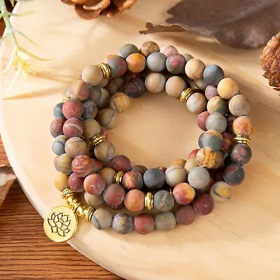 108 Mala Beads Picasso Jasper Prayer Healing Meditation Necklace Bracelet Reiki • $16.49