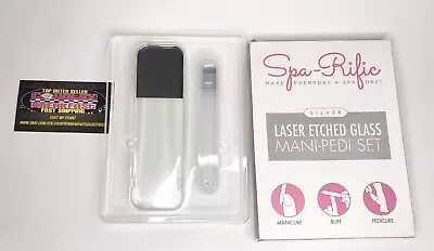 Spa-Rific Silver Laser Etched Glass Mani-Pedi Set Everyday Spa Day New Open Box • $23.70