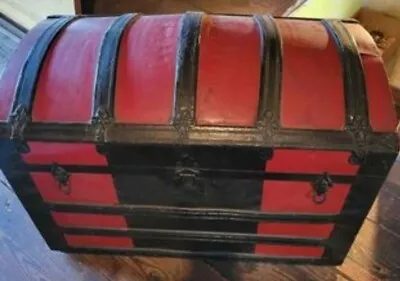 Vintage Wood Dome Top Steamer Trunk With Lithograph 36X25X21 Inches • $199