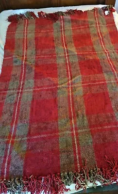 NWT Restoration Hardware Chenille Red Plaid Fringed 70x50 Blanket Throw • $114