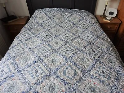 £120 • Buy Vintage Patchwork Quilt Blue & White Kingsize Tiny Squares