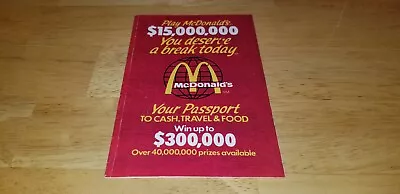 Vintage McDonald's $15000000 You Deserve A Break Today Your Passport Game 1981 • $9.99