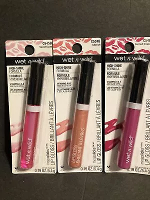 Lot Of 3 Wet N Wild Megaslicks Lip Gloss 0.19 Oz Each C545B/C557B/C548D (lOT#4) • $5.99