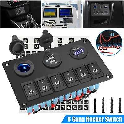 $26.98 • Buy Car Marine Boat 6 Gang Waterproof Circuit Rocker Switch Blue LED Panel Breaker