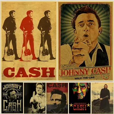 Vintage Johnny Cash Country Music Singer Retro Posters Home Decor Kraft Classic • $5.49