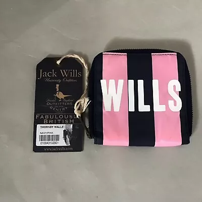 Women’s Zip Around Purse Wallet Jack Wills Thornby Wallet Navy Pink Stripe New • £10