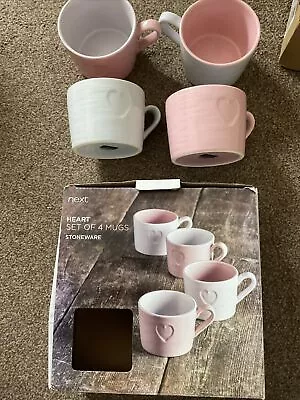 £14.99 • Buy BNIB Next Set Of 4 Pink & Grey Heart Mugs