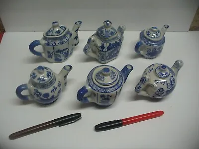 Set / Lot Of 6x Chinese Miniature Tea Pot Kettles / Porcelain / Blue & White  • $39.96