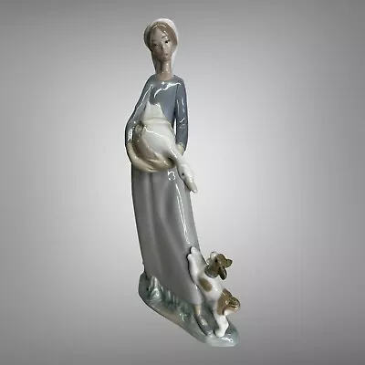 Retired Lladro Girl Carrying A Goose With A Dog Figurine #4866 Made In Spain • $53.86
