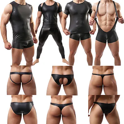 £19.88 • Buy Men PU Undershirt Tank Top T-shirt Vest Briefs Jockstrap Thong Boxer Brief Pants
