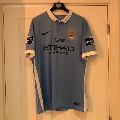 Man City 15/16 Authentic Home Shirt Size Xl Capital One Cup Final 10 Kun Aguero • £59.99