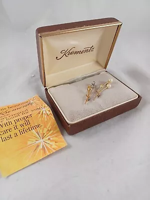 Vtg Signed Krementz Scatter Pin Brooch Set 2 Pearl Rhinestone Gold Overlay • $36.75