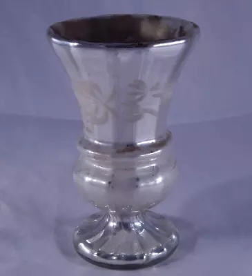 Antique Mercury Glass Vase Silver With Floral Design • $55