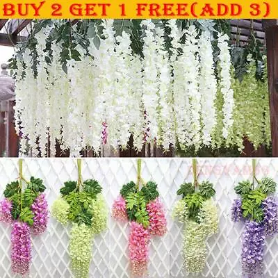 12X Artificial Fake Hanging Silk Flowers Wisteria Vine Plant Garden Home Decor • £8.39