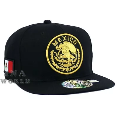 MEXICAN Hat MEXICO Federal Logo Eagle Snapback Flat Bill Baseball Cap-Black/Gold • $14.85