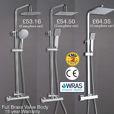 £53.16 • Buy Exposed Thermostatic Shower Mixer Bathroom Twin Head Round Square Bar Set