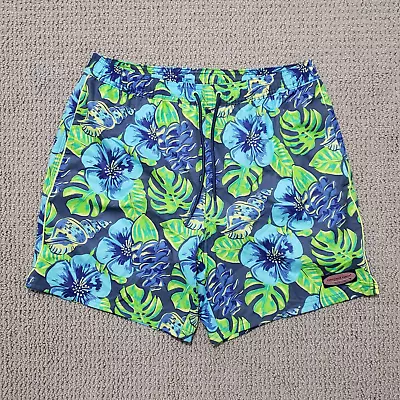 Vineyard Vines Swim Trunks Mens Medium Board Shorts Floral Blue Hawaiian Lined • $22