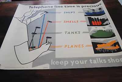 TELEPHONE LINE TIME IS PRECIOUS 29x37 Rare Telecom English WWII Poster 1942 • $395