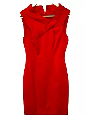 Karen Millen Signature Satin Drape Pencil Dress Size 10 Beautiful Red • £45