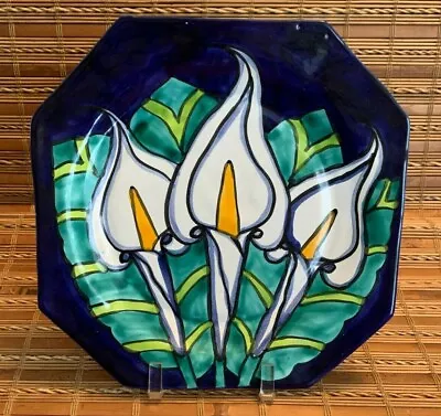 Vtg Amora Talavera Mexico Folk Art  Pottery Cala Lilies Lily Hand Painted Plate • $19.50