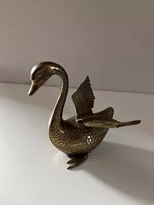 Vintage Brass Duck Solid Figurine Bird Swan Goose MCM Decor Wings Spread • $19.95