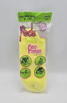 VTG Peds Bootie Socks 9-11.5 Fluffy Fleece Paw Pamper Acrylic New SEALED Yellow • $12.99