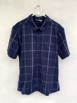 ☘️ Mens Icebreaker Wool Short Sleeve Plaid Striped Print Shirt Top Navy Size L • $69