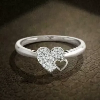 925 White Sterling Silver  2.28 Ct Round Cut Simulated Diamond Double Heart Ring • $59.99