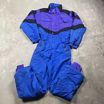 Edelweiss Vintage 90s Men’s One Piece Ski Suit Snowsuit L Purple Blue • $49.99