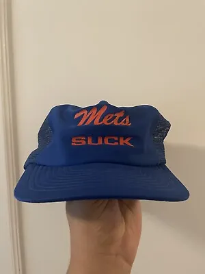 Vintage Mets Suck Unstructured Trucker Snapback Hat • $15