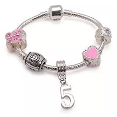 Liberty Charms Children's Pink 'Happy 5th Birthday' Charm Bead Bracelet • £10.99