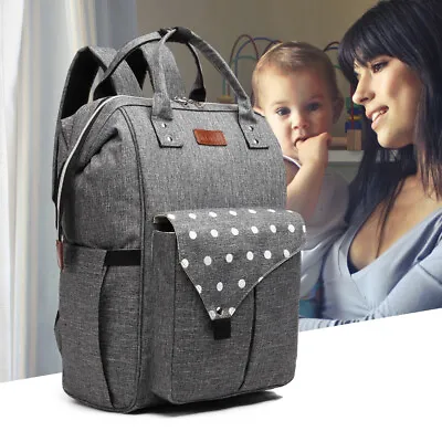 Polka Dot Backpack Nappy Changing Bag Diaper Maternity With USB Connectivity • £13.97