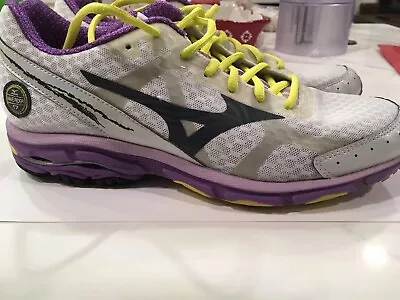 Mizuno Womens Size W9.5 Wave Rider 17 Running Shoe J1GD140608 White Black Purple • $43