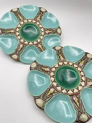 Minton Antique Oyster Plates ~ Majolica ~ Turquoise ~ Set Of 2 • $1595