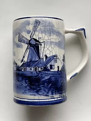 Vintage Blue Delft Made In Holland Hand Painted Mug Stein Windmill 20 Oz Flower • $4.99