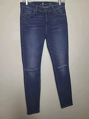 7 For All Mankind Ankle Gwenevere Skinny Jeans Dark Wash Blue Distressed 28 • $29.99