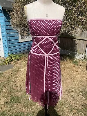 Vintage Maria Grachvogel Size 12 Silk Blend Polka Dott Strapless Pink Midi 90s • £85