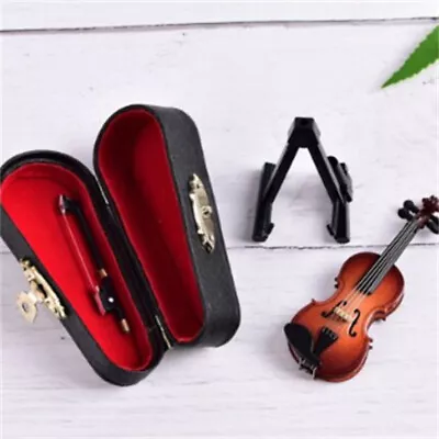 Wooden Musical Instrument Collection Mini Violin With Stand Case Small Tiny • $6.32